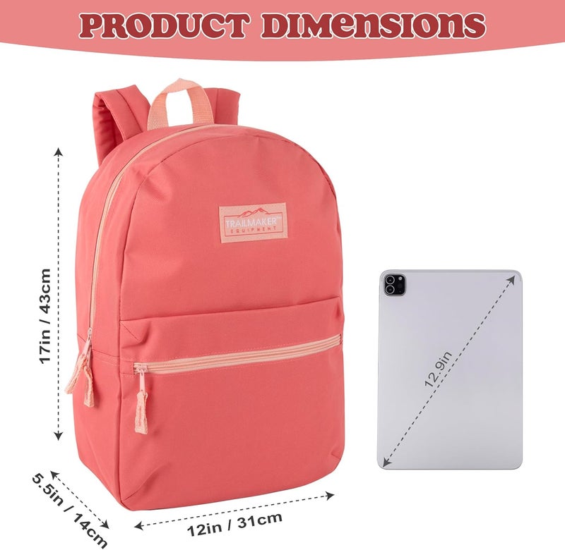 Trailmaker Classic 17 inch Backpacks with Adjustable Padded Straps | School Backpacks for Girls, Boys (Coral) - Image 4